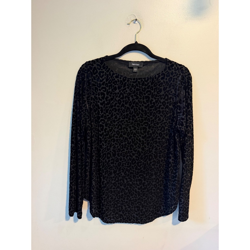 Karen Kane Womens Black Burnout Velvet Leopard Print Long Sleeve Top Large